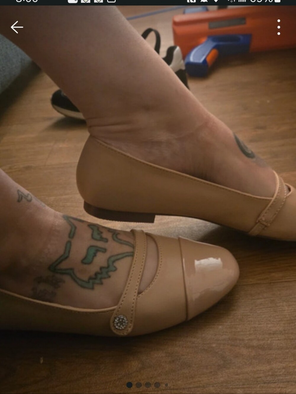 Women's Beige Patent Cap-Toe Loafers with Decorative Strap
